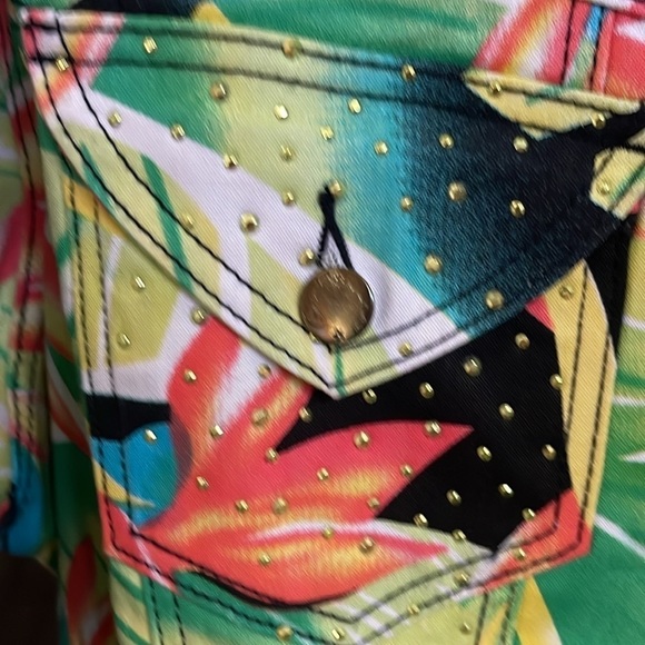NWOT Diane Gilman colorful tropical jacket w/ gold buttons & embellishments. 2X - Picture 2 of 13